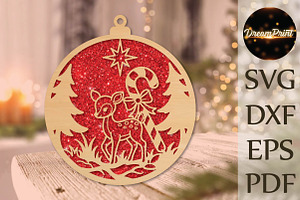Baby Deer Christmas Ornament SVG, an Object Graphic by DreamPrint404