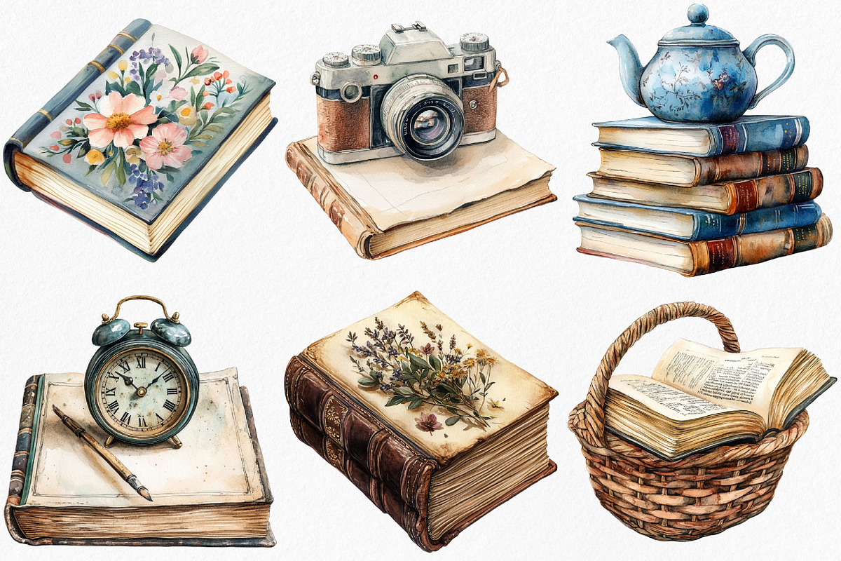 Watercolor Rustic Library Clipart, an Illustration by Canvas Craft (Photo 2 of 7)