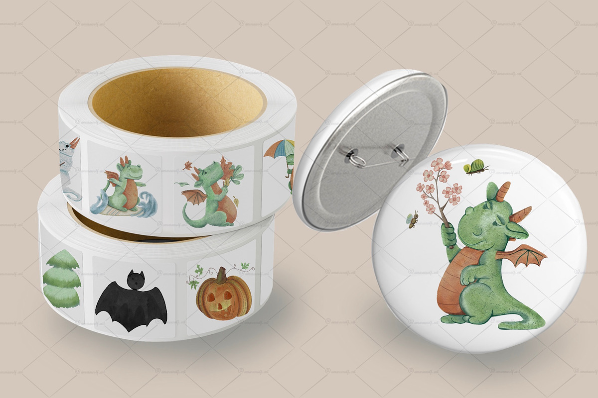 Seasonal Watercolor Dragon Clipart, an Illustration by Amarawolf's Art (Photo 12 of 19)
