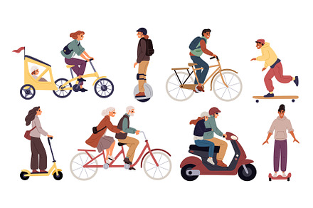 People ride electric city transport, a Transportation Illustration by Vectorbuum