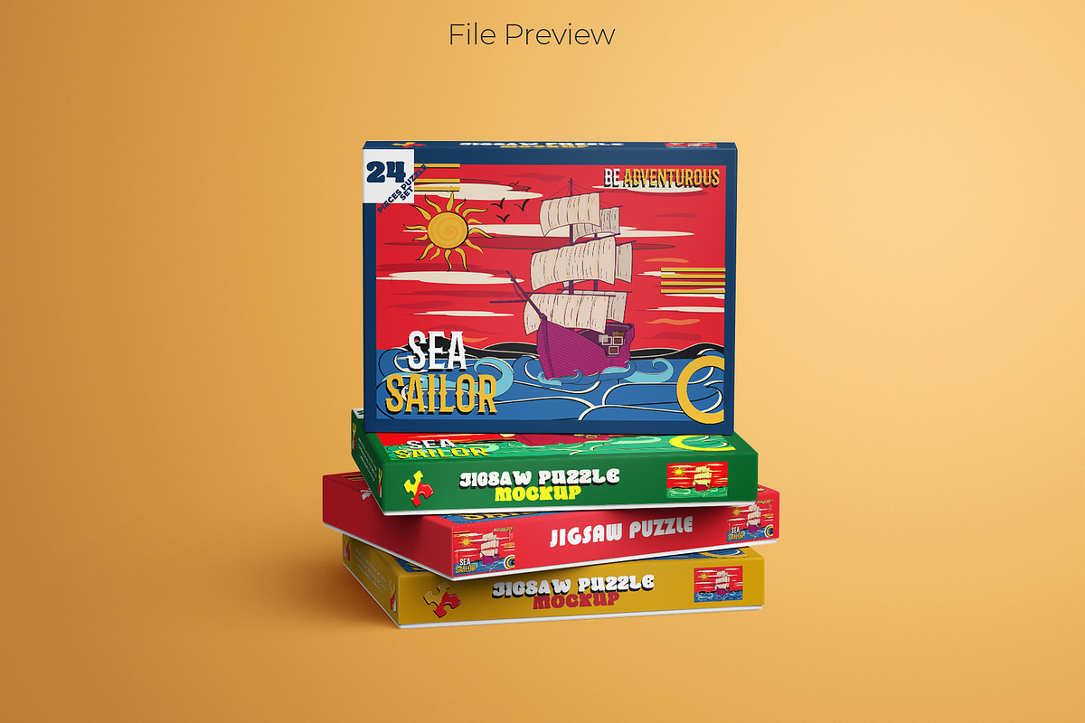 Jigsaw Puzzle Board with Box Mockup, a Packaging Mockup by Sheikhadesign (Photo 6 of 12)