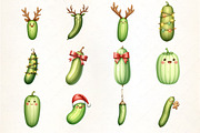 Christmas Kawaii Pickles Clipart, an Illustration by CrexoraLab (Thumbnail 2 of 5)