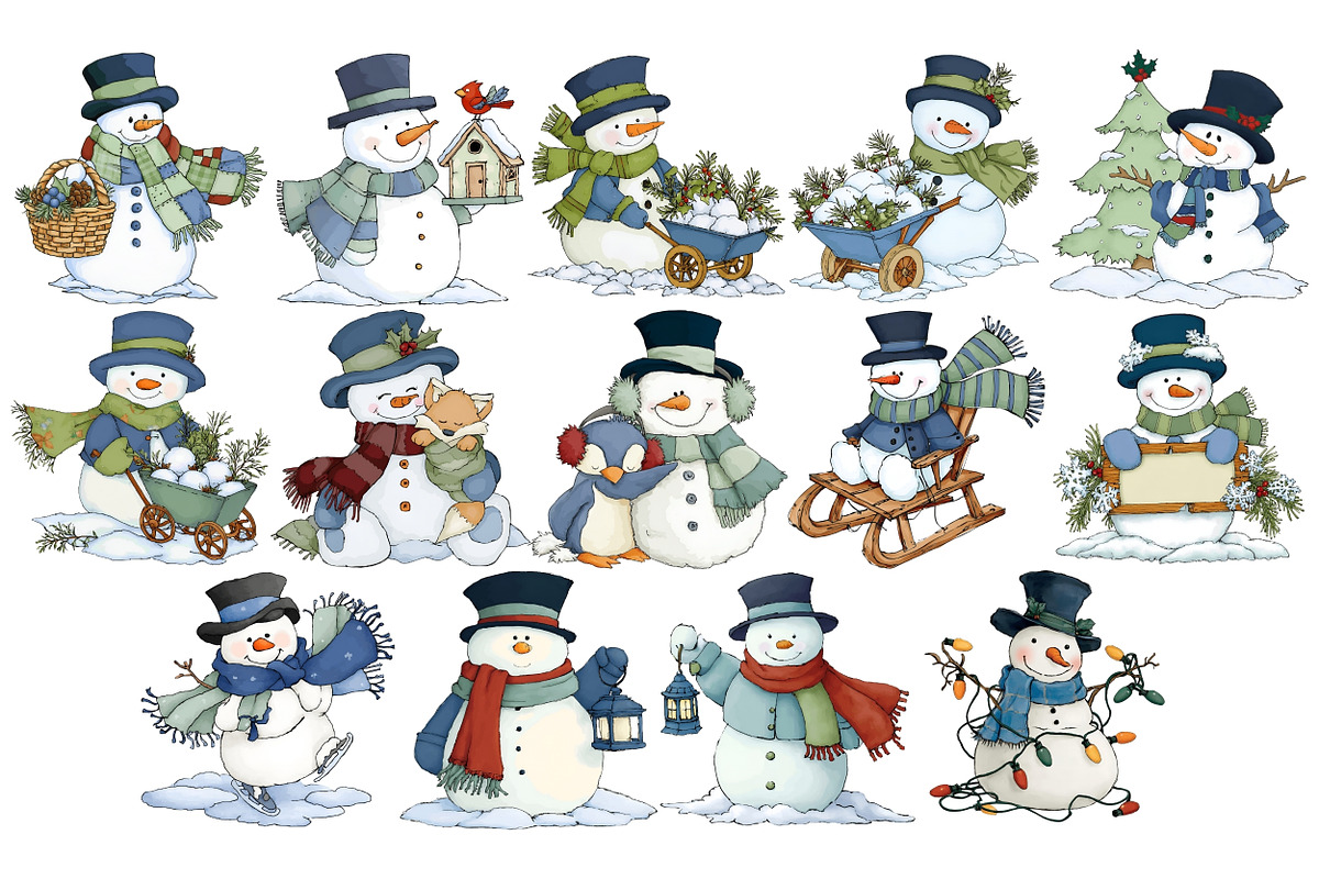 Whimsical Snowman Clipart, a Seasonal Illustration by Nicolle's Colorful Art (Photo 5 of 5)