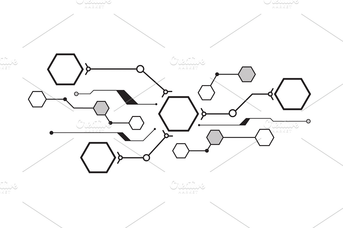 Hexagons connected to the system, a Technology Illustration by NickSorl Shop