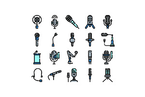 Microphone icon set for podcasting, a Technology Illustration by pikepicture
