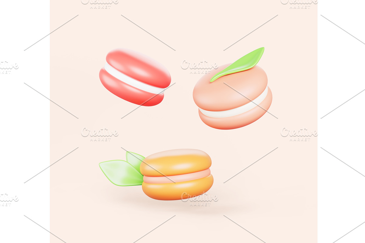 3d pastel color macaron flying on, a Food & Drink 3D Model by Marozhkastudio