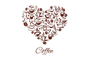 Vector Coffeehouse Cafe Heart Poster Coffee Cups