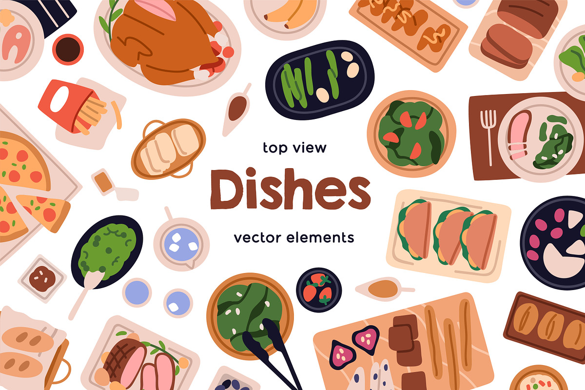 Food & dishes, top view set, a Food Illustration by Good Studio (Photo 1 of 3)
