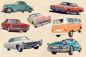 Vintage Collage Car Cut Outs Set