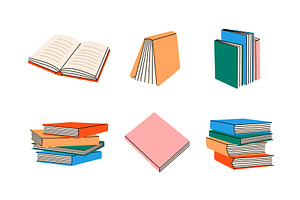 Set Of Colored Books. Closed And