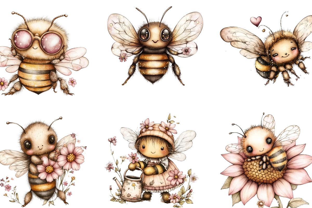 Watercolor Summer Bee Clipart, a Seasonal Illustration by Designking (Photo 5 of 5)