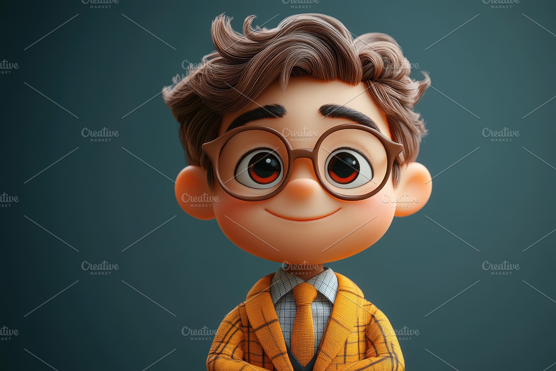 Young boy in stylish outfit with gla, a Photo by Tanuart