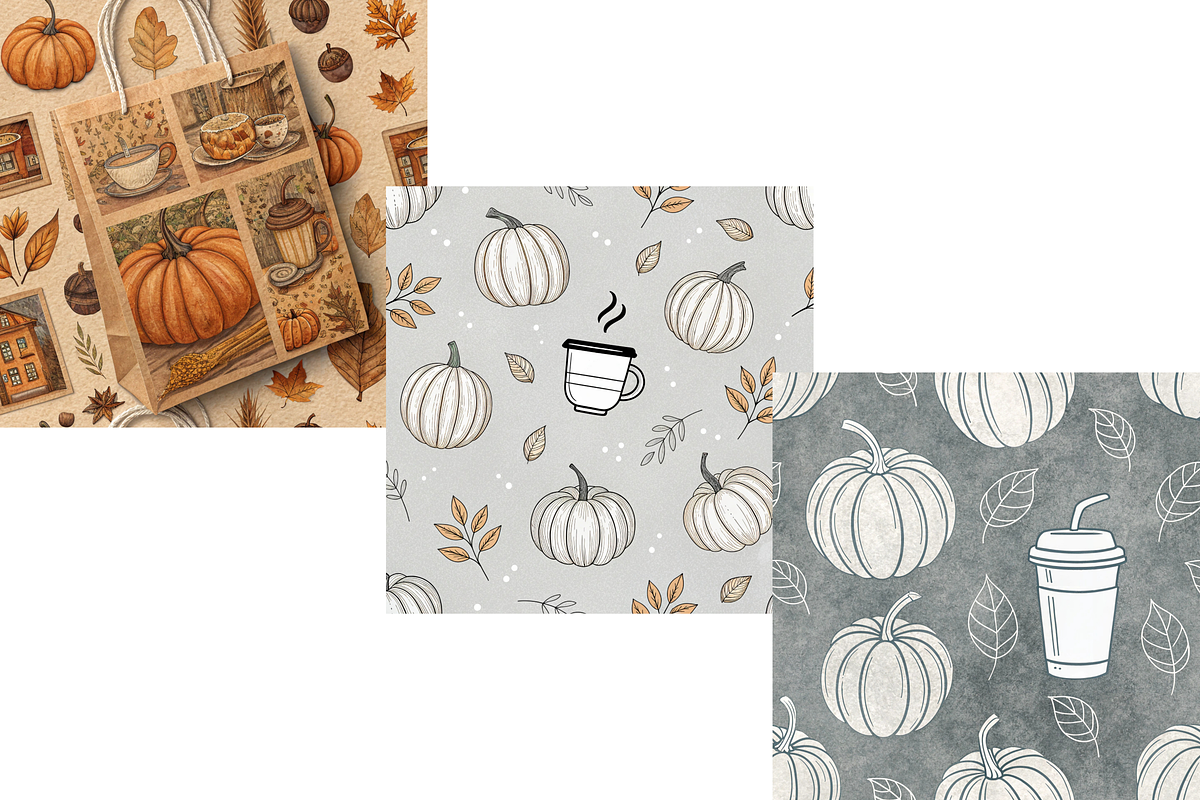 Vintage Pumpkin Coffee Digital Paper, a Pattern Graphic by FloridPrintables (Photo 8 of 11)