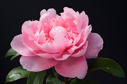 Pink peony flowers on black background, a Nature Photo by AlyaAnd