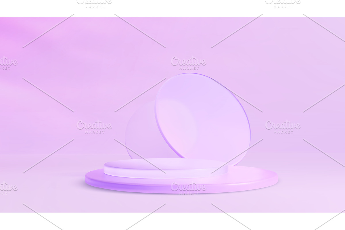 3d purple round podium and geometric, an Illustration by art PVP - market