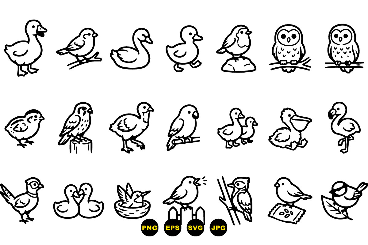 Cute Bird Outline Clipart Set, an Illustration by designvectx (Photo 3 of 3)