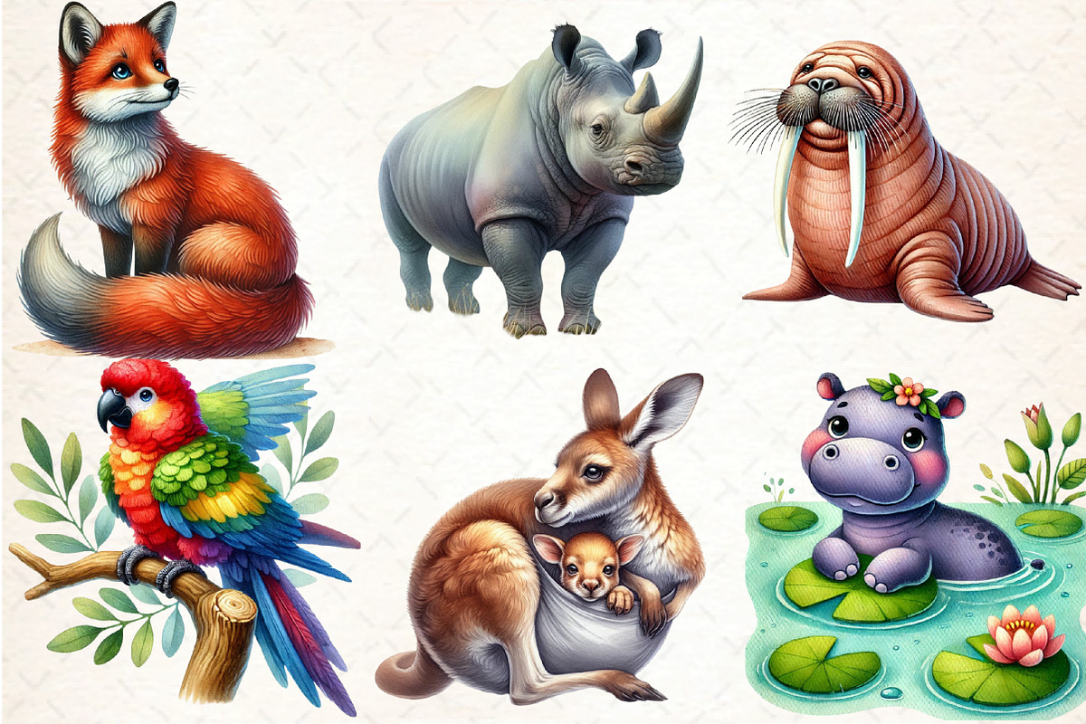Watercolor Cute Animals Clipart, an Illustration by DreamCafeArt (Photo 3 of 4)