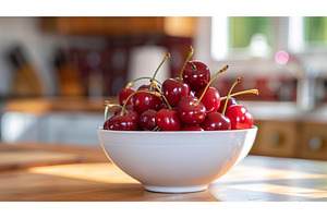 Bowl of Ripe Red Cherries on Table, a Food & Drink Photo by Lermont51