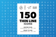 150 Thin Line Icons, an Outline Icon by doghead (Thumbnail 1 of 4)