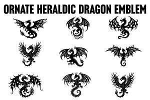 Fierce Black Dragon Emblem Bundle, an Illustration by Designs_River