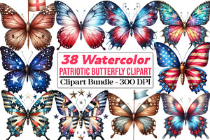 Patriotic Butterfly Clipart 4th of J, an Illustration by DreamCafeArt
