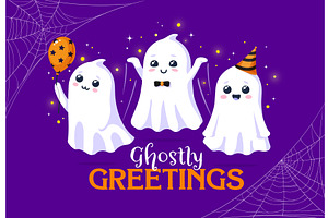 Halloween kawaii ghosts, an Illustration by Vector Tradition