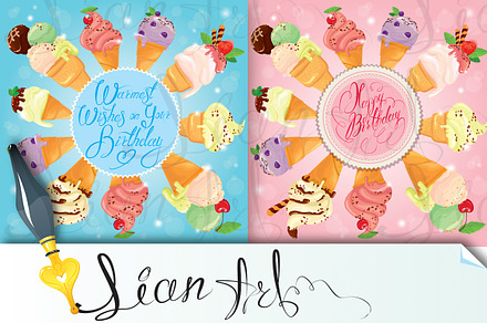 Happy Birthday, 2 greeting cards