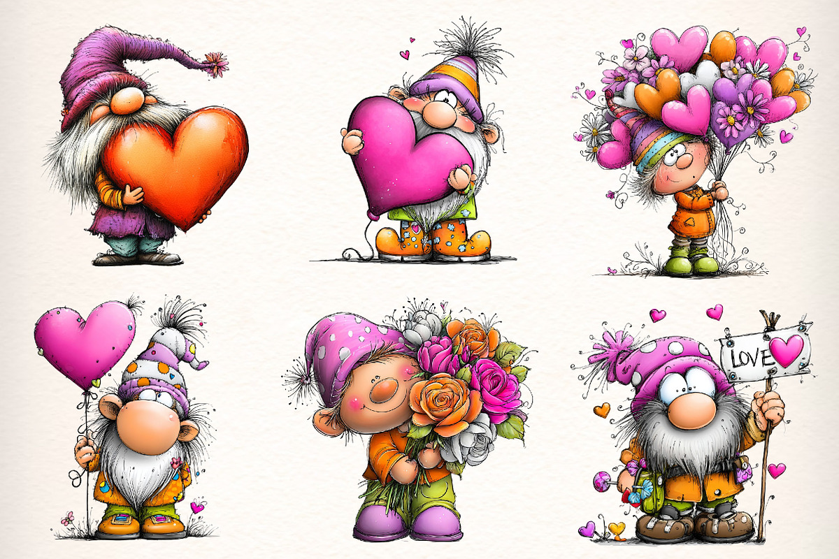 Quirky Valentines Gnome Clipart, an Illustration by Dream Creation (Photo 4 of 6)