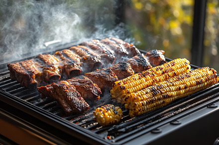 BBQ Ribs and Grilled Corn on the Gri, a Background Photo by Pixeness