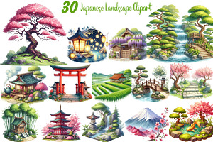 Japanese Landscape Clipart Bundle, an Illustration by DreamCafeArt