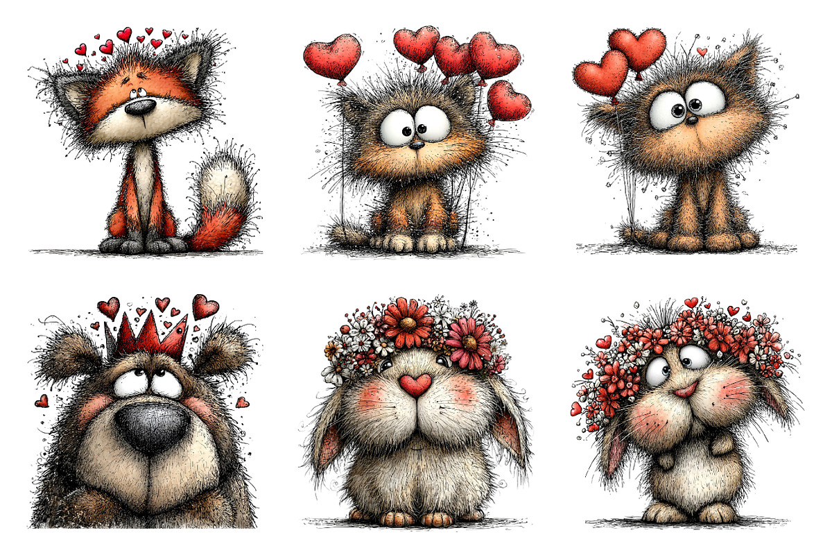 Woodland Valentine Portraits Clipart, an Illustration by SinaCreation (Photo 3 of 11)