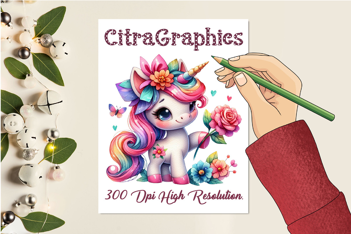 Cute Pastel Unicorn with Flowers, an Illustration by CitraGraphics (Photo 4 of 6)