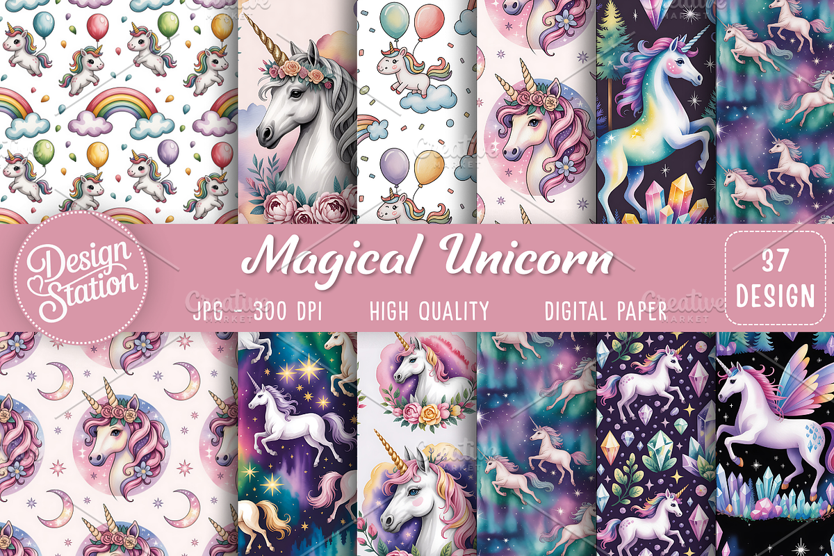 Magical Unicorn Digital Pattern, a Pattern Graphic by Design Station (Photo 1 of 4)