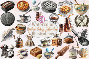 Vintage Baking Sublimation Clipart, an Illustration by SVGArt