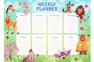 Kids Animals Weekly Planner. School