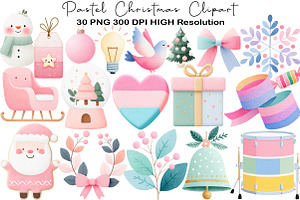 Pastel Christmas Clipart, an Illustration by Black Bird Studio