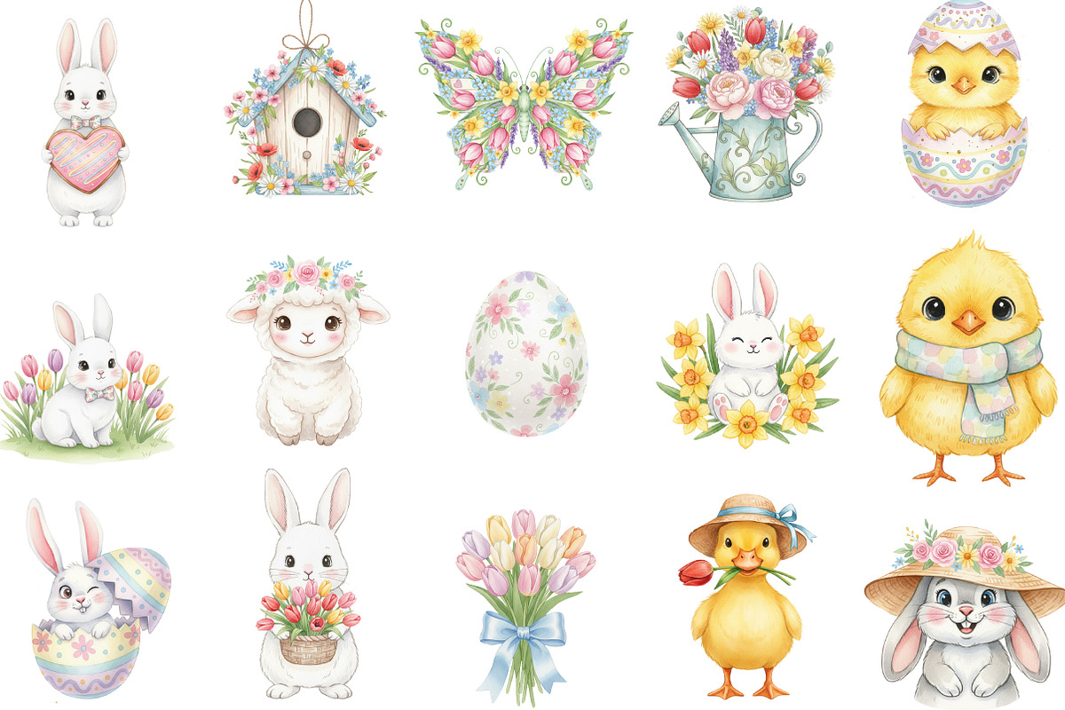 Watercolor Spring Easter Clipart, an Illustration by Designking (Photo 2 of 5)