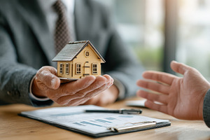 Real estate agent presenting house m, a Photo by Pixeness Studio