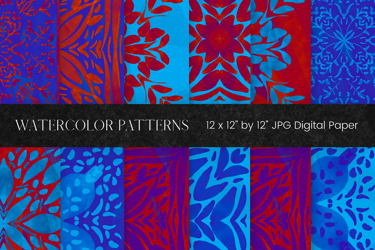 Red and Blue Watercolour Pattern, an Illustration by Pixafied (Photo 1 of 3)