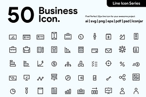 50 Business Line Icons, an Outline Icon by Kawalan Studio