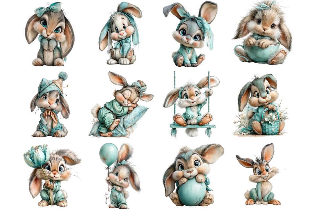 Watercolor Easter Cute Baby Bunny, an Illustration by DreamArtGraphic (Photo 4 of 4)