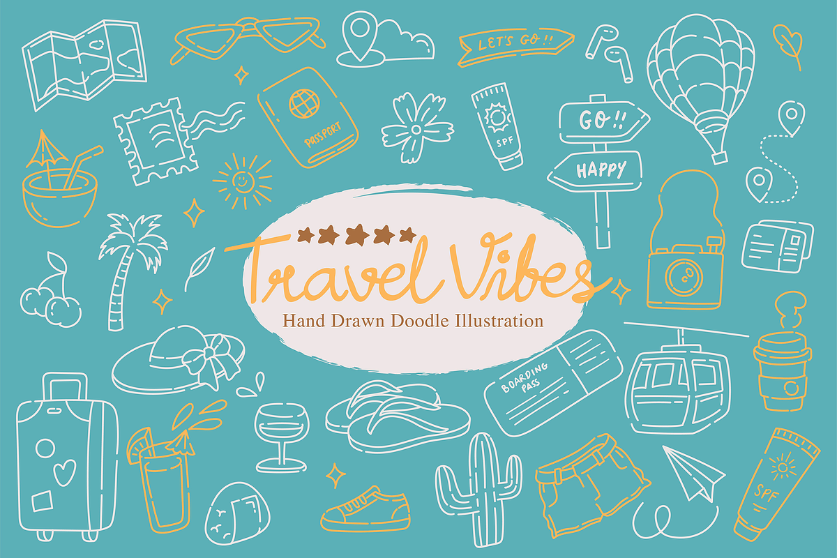 Travel Vibes Doodle Clipart, an Object Graphic by dudellicious