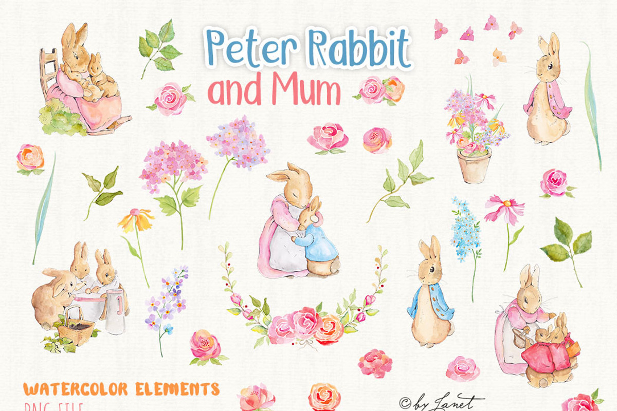 Peter Rabbit and Mum - art clipart, an Illustration by helloPAPER (Photo 3 of 3)