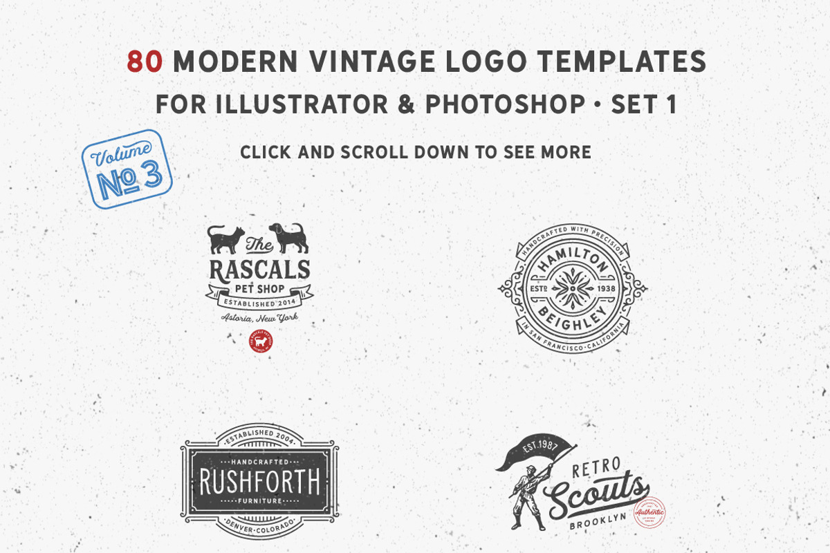 80 Modern Vintage Logos vol 3, a Branding & Logo Template by DISTRICT 62 STUDIO (Photo 3 of 15)