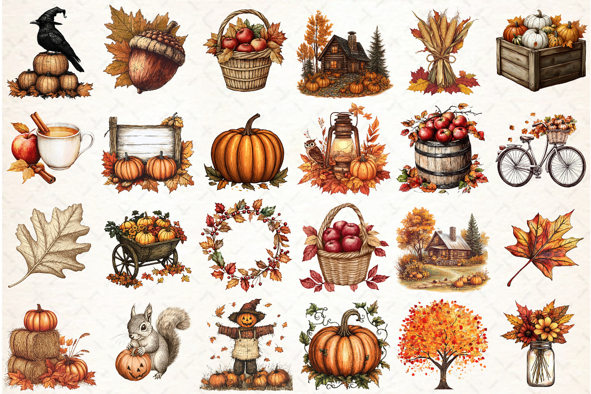 Hand Drawn Vintage Autumn Clipart, an Illustration by Libby Wishes (Photo 2 of 6)