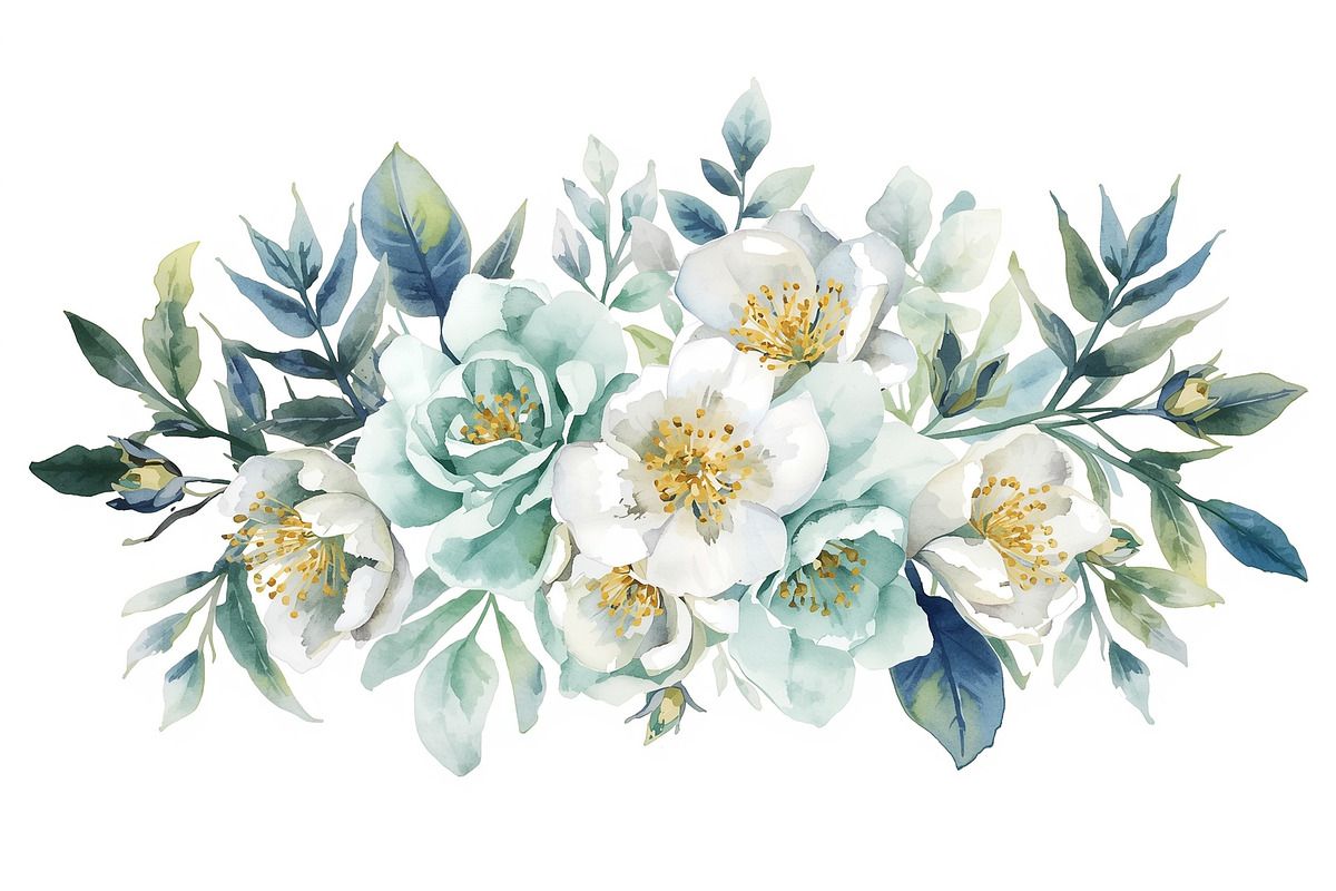 Blue Watercolor Floral Set, an Illustration by Designer_Momina (Photo 11 of 16)