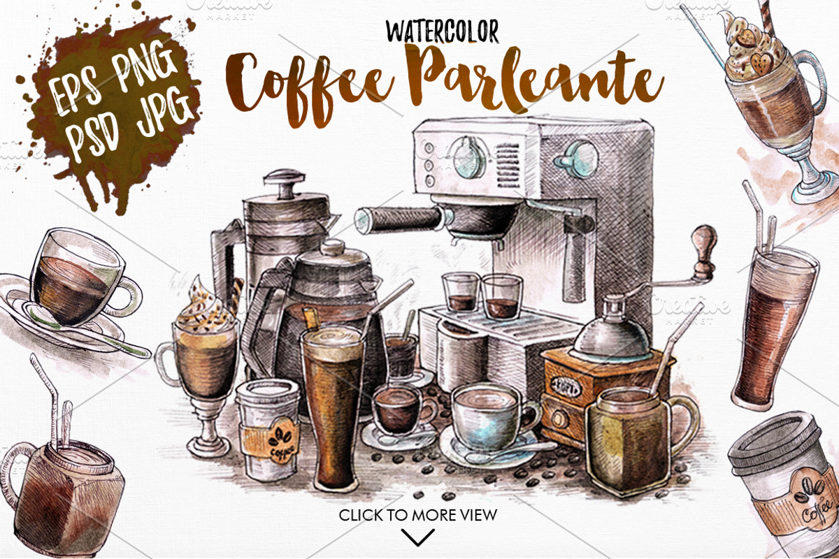 Watercolor Coffee Black Parleante, a Food Illustration by Graphobia (Photo 3 of 8)
