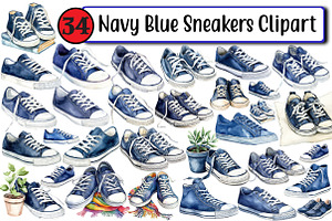 Navy Blue Sneakers Clipart, an Illustration by Design Market