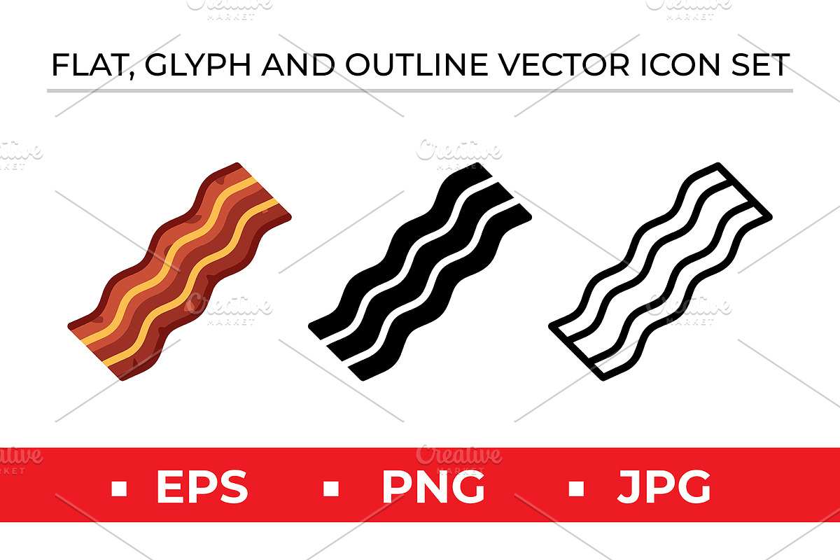 Bacon Strips Icon Set Vector, an Outline Icon by Artonix (Photo 1 of 2)