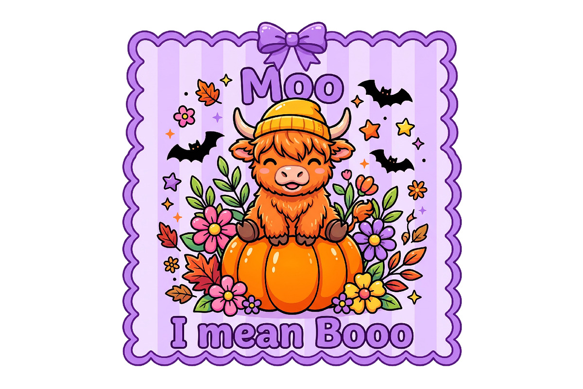 Cute Highland Cow Halloween PNG, a Seasonal Illustration by CraftArtStudio (Photo 1 of 4)